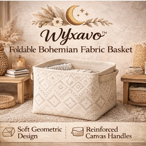WYxavo™ Foldable Bohemian Fabric Storage Basket with Geometric Pattern – Collapsible Organizer Bin