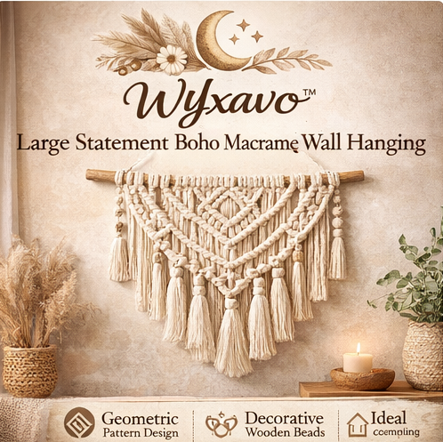 WYxavo™ Large Statement Macrame Wall Hanging – Geometric Boho Wall Art with Fringe & Beads