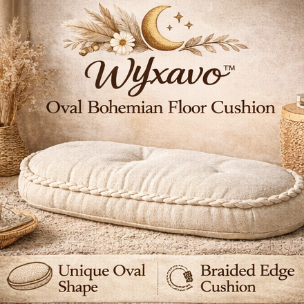 WYxavo™ Oval Bohemian Floor Cushion with Braided Edge – Soft Cotton Lounge Pillow for Cozy Spaces